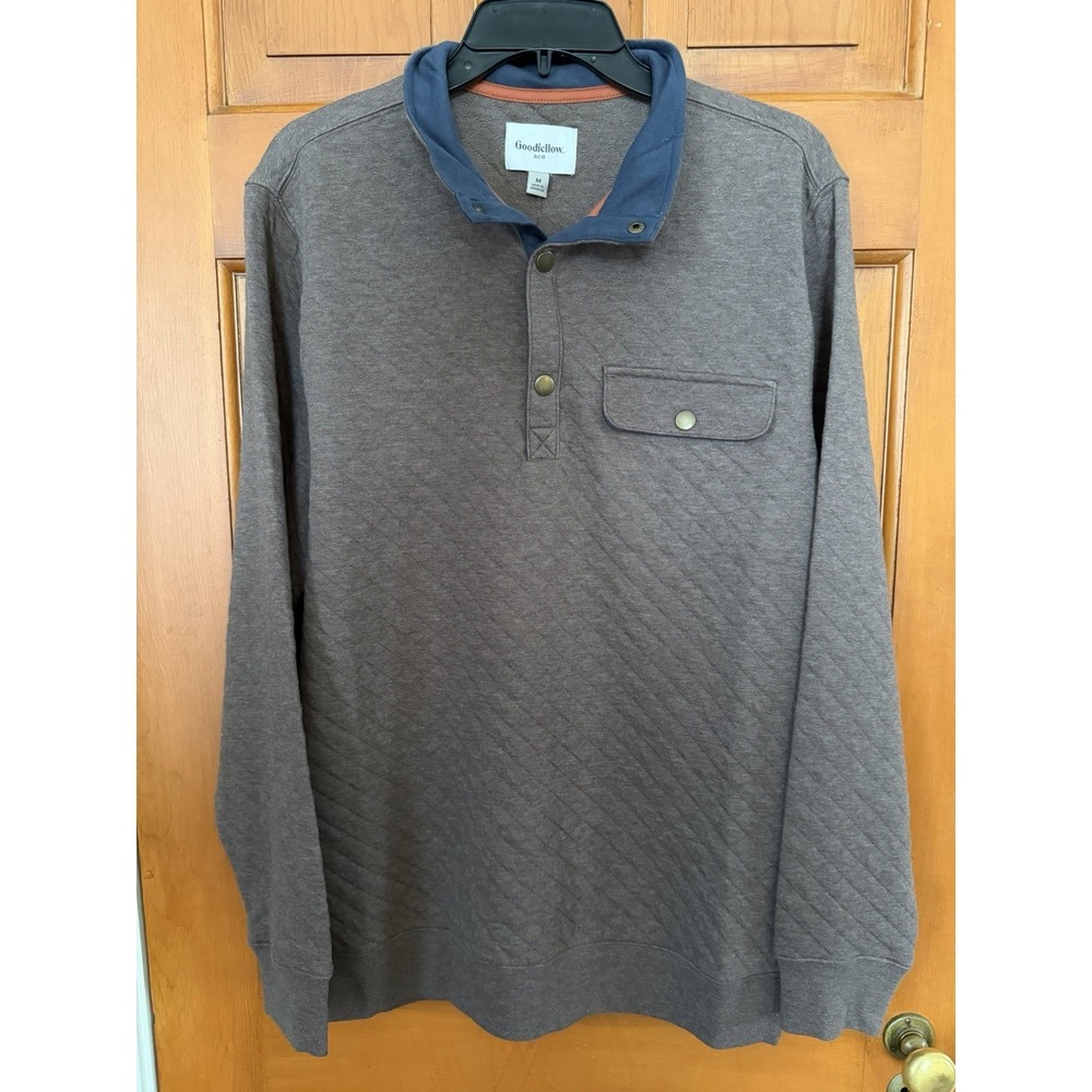 Men's Goodfellow Brown Quilted 1/4 Snap Long Sleeve Pullover Size Medium NWT